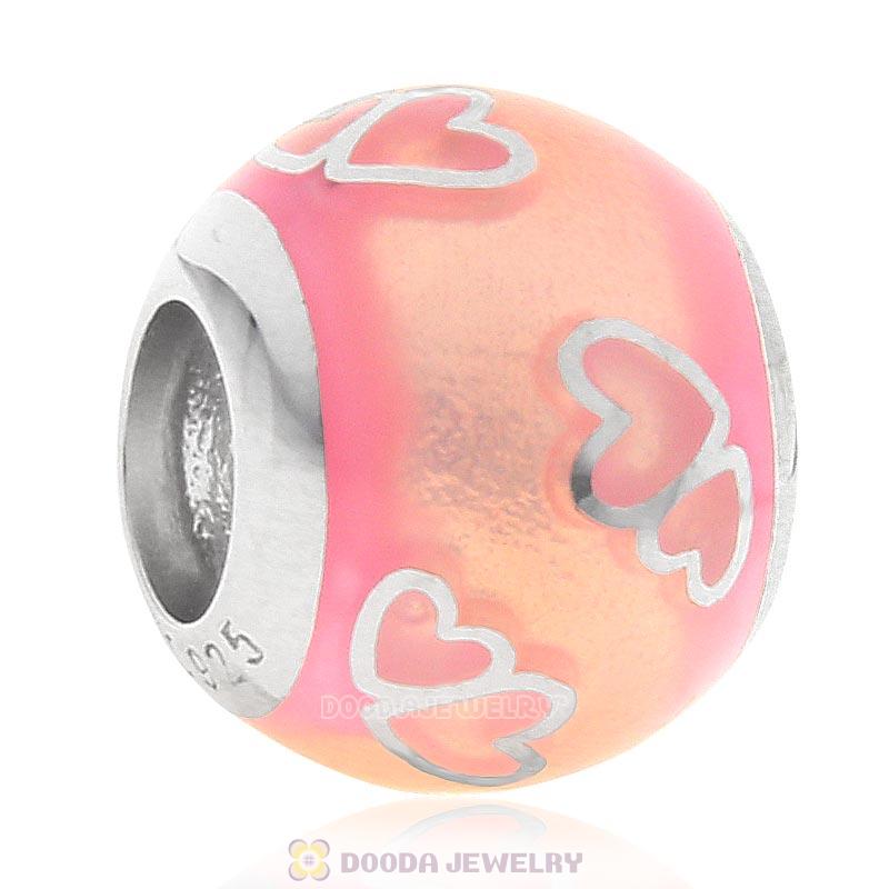 925 Sterling Silver Pink Enamel Love Charm Bead