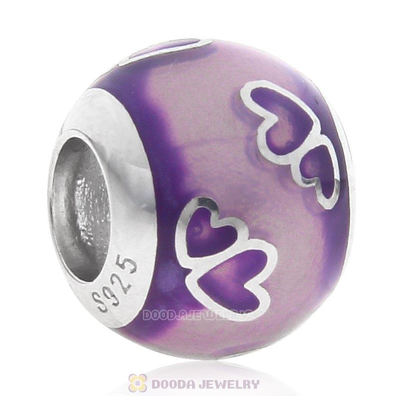 925 Sterling Silver Purple Enamel Love Charm Bead