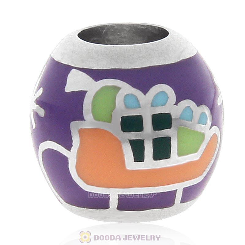 925 Sterling Silver Sleigh Enamel Christmas Charm Bead