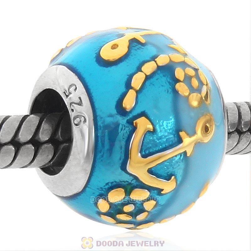 925 Sterling Silver Anchor and Rope Charm Bead