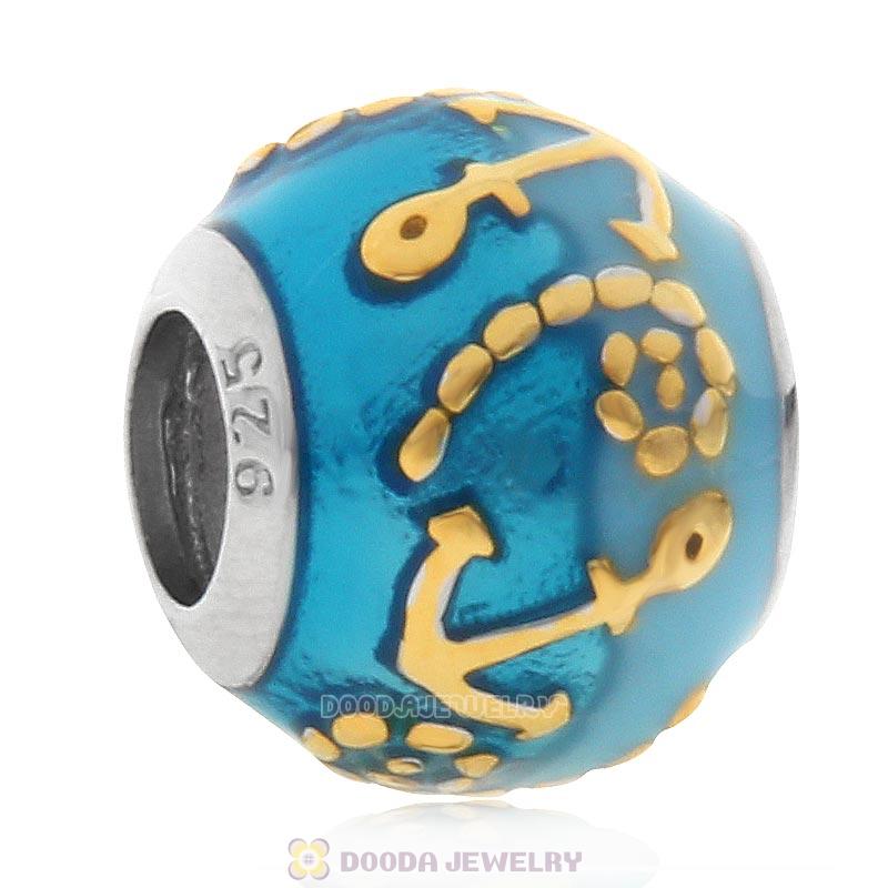 925 Sterling Silver Anchor and Rope Charm Bead