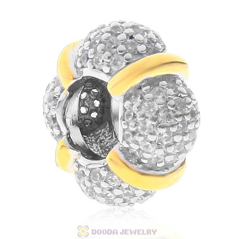 925 Sterling Silver Spacer Charm Bead with Clear CZ