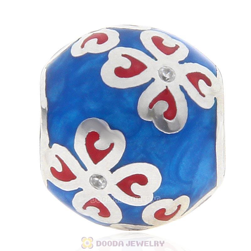 925 Sterling Silver Blue Enamel Clover Charm Bead