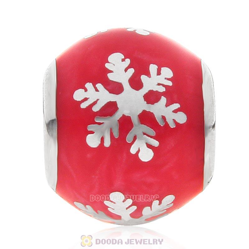 925 Sterling Silver Xmas Snowflake Bead with Red Enamel