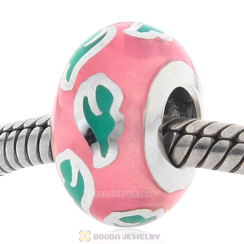 925 Sterling Silver European Style Pink Enamel Bead
