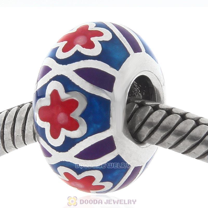 925 Sterling Silver European Style Red Star Enamel Bead
