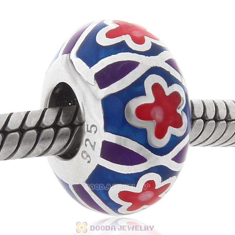 925 Sterling Silver European Style Red Star Enamel Bead