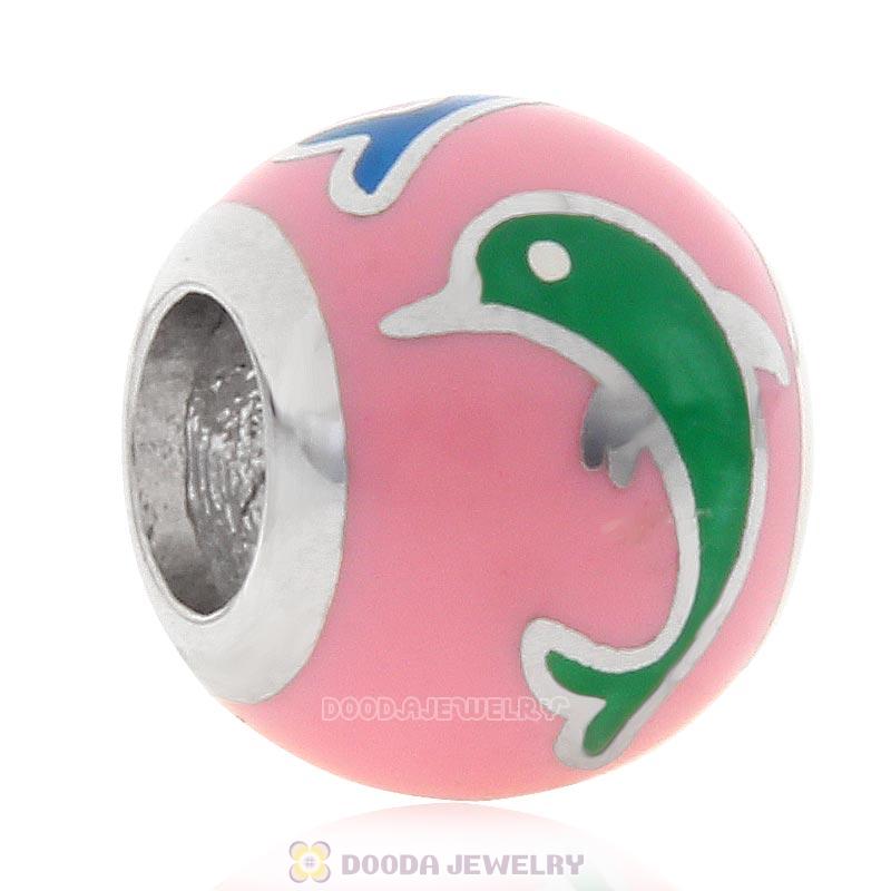 925 Sterling Silver Dolphin Charm European Style Enamel Bead
