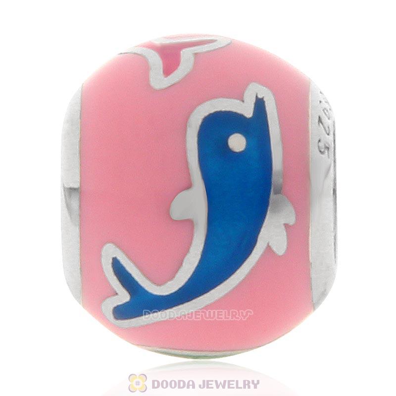 925 Sterling Silver Dolphin Charm European Style Enamel Bead