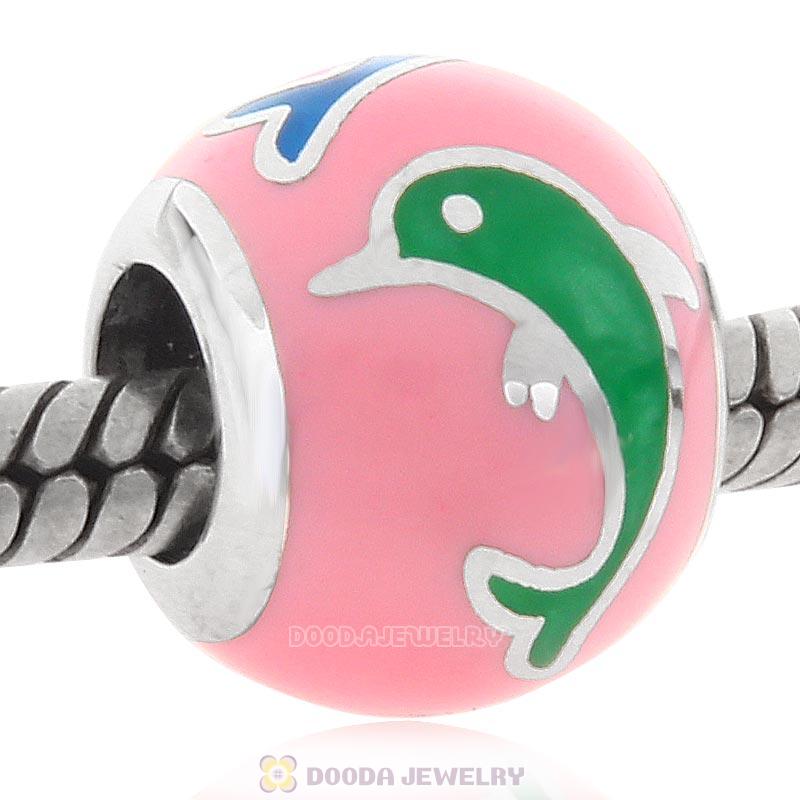 925 Sterling Silver Dolphin Charm European Style Enamel Bead