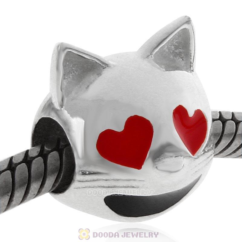 925 Sterling Silver QQ Emoji Face Cat Beads