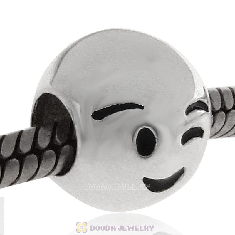 925 Sterling Silver QQ Emoji Wink Face Beads