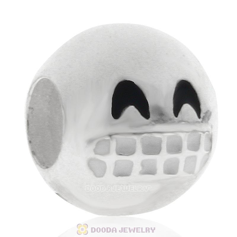 925 Sterling Silver QQ Emoji Grin Face Beads