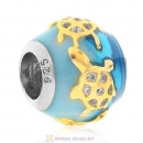 925 Sterling Silver Turtle on Blue Sea Charm Bead