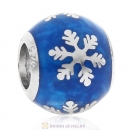 925 Sterling Silver Xmas Snowflake Bead with Blue Enamel