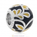 925 Sterling Silver Black Enamel Leave Charm Bead