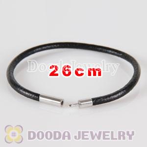 26cm black slippy leather chain, silver plated needle clasp fit Jewelry, European Beads, Lovecharmlinks etc