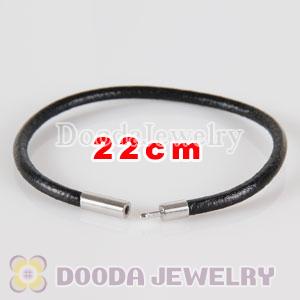 22cm black slippy leather chain, silver plated needle clasp fit Jewelry, European Beads, Lovecharmlinks etc