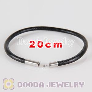 20cm black slippy leather chain, silver plated needle clasp fit Jewelry, European Beads, Lovecharmlinks etc