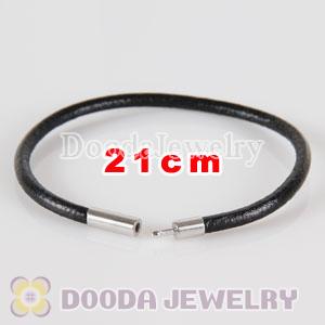 21cm black slippy leather chain, silver plated needle clasp fit Jewelry, European Beads, Lovecharmlinks etc
