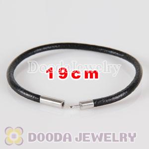 19cm black slippy leather chain, silver plated needle clasp fit Jewelry, European Beads, Lovecharmlinks etc