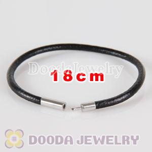 18cm black slippy leather chain, silver plated needle clasp fit Jewelry, European Beads, Lovecharmlinks etc