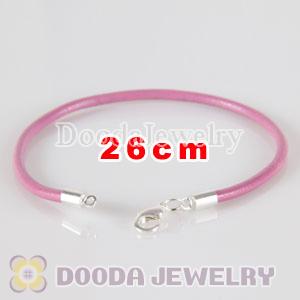 26cm pink slippy leather chain, silver plated lobster clasp fit Jewelry, European Beads, Lovecharmlinks etc
