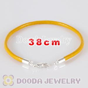 38cm yellow slippy leather chain, silver plated lobster clasp fit Jewelry, European Beads, Lovecharmlinks etc