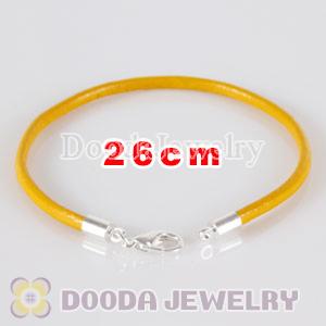 26cm yellow slippy leather chain, silver plated lobster clasp fit Jewelry, European Beads, Lovecharmlinks etc