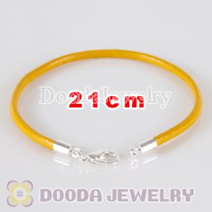 21cm yellow slippy leather chain, silver plated lobster clasp fit Jewelry, European Beads, Lovecharmlinks etc