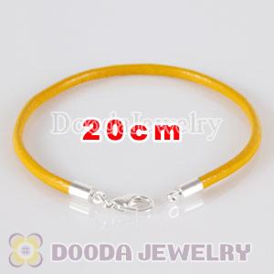 20cm yellow slippy leather chain, silver plated lobster clasp fit Jewelry, European Beads, Lovecharmlinks etc