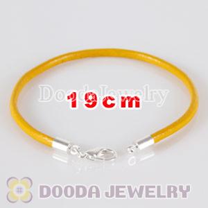 19cm yellow slippy leather chain, silver plated lobster clasp fit Jewelry, European Beads, Lovecharmlinks etc