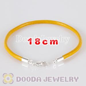 18cm yellow slippy leather chain, silver plated lobster clasp fit Jewelry, European Beads, Lovecharmlinks etc