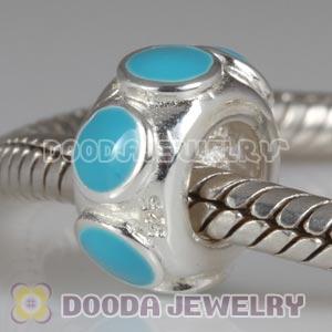 925 Sterling Silver Enamel Blue StorycharmWheels Style Charm Beads