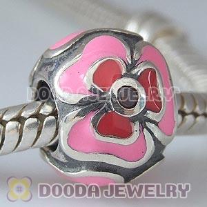 925 Sterling Silver European Flower Charm Beads with stone