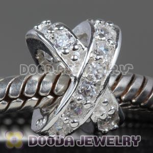 925 Sterling Silver X Tight Together Beads with clear Stone