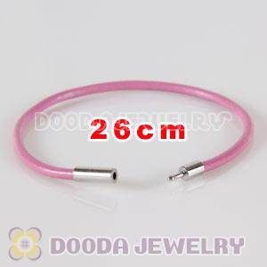 26cm pink slippy leather chain, silver plated needle clasp fit Jewelry, European Beads, Lovecharmlinks etc