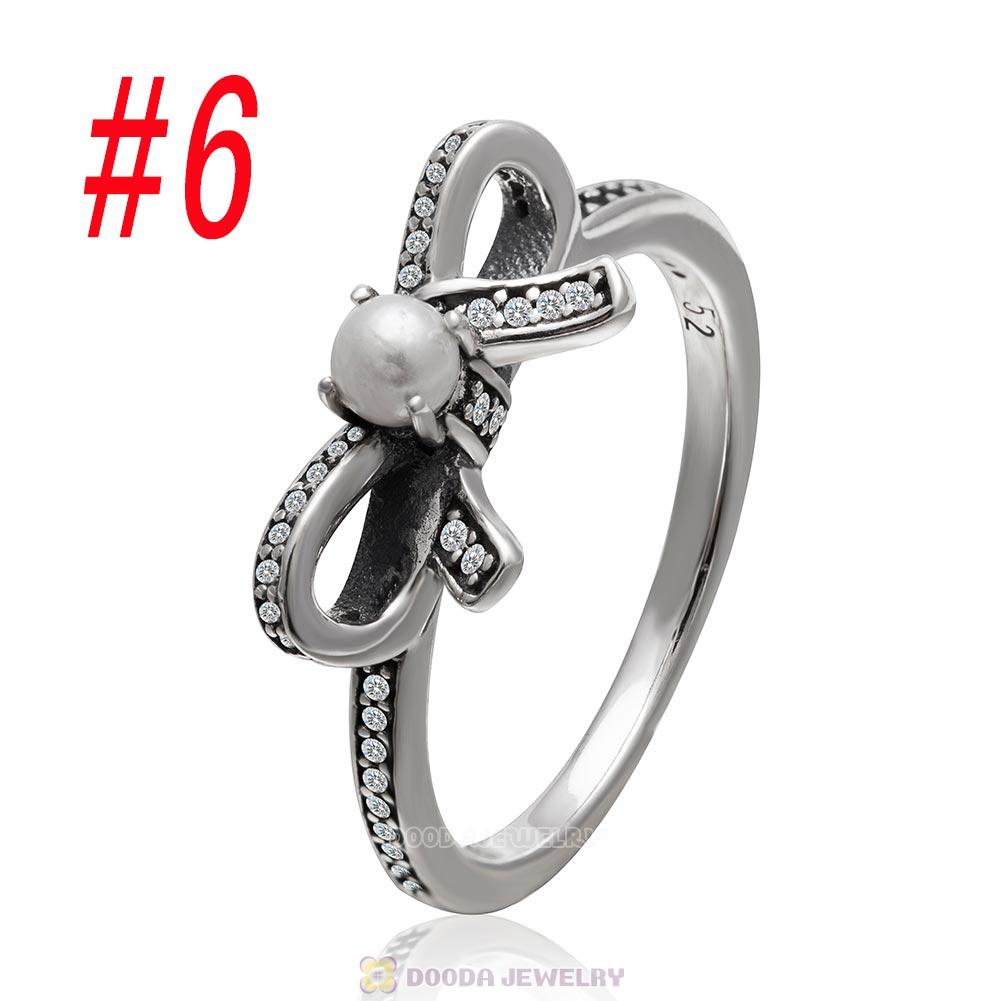 925 Sterling Silver Delicate Sentiments Ring with White Pearl and Clear CZ