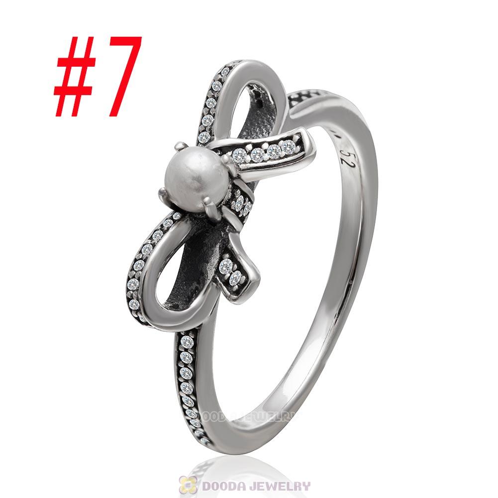 925 Sterling Silver Delicate Sentiments Ring with White Pearl and Clear CZ