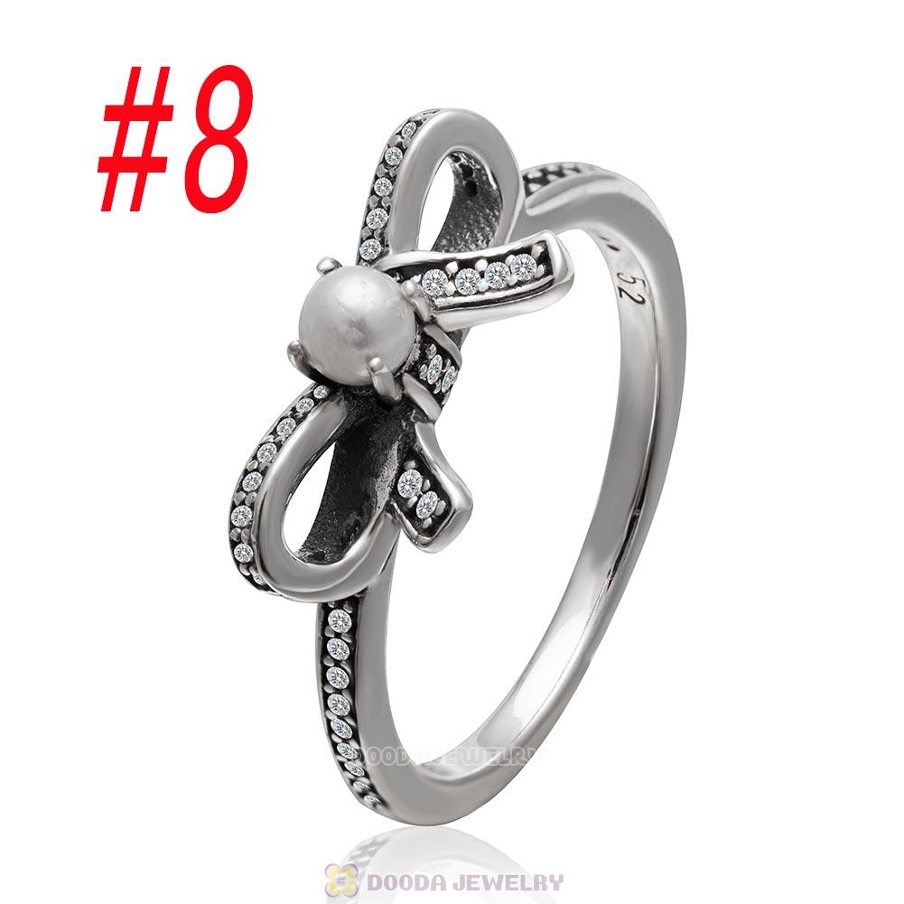 925 Sterling Silver Delicate Sentiments Ring with White Pearl and Clear CZ