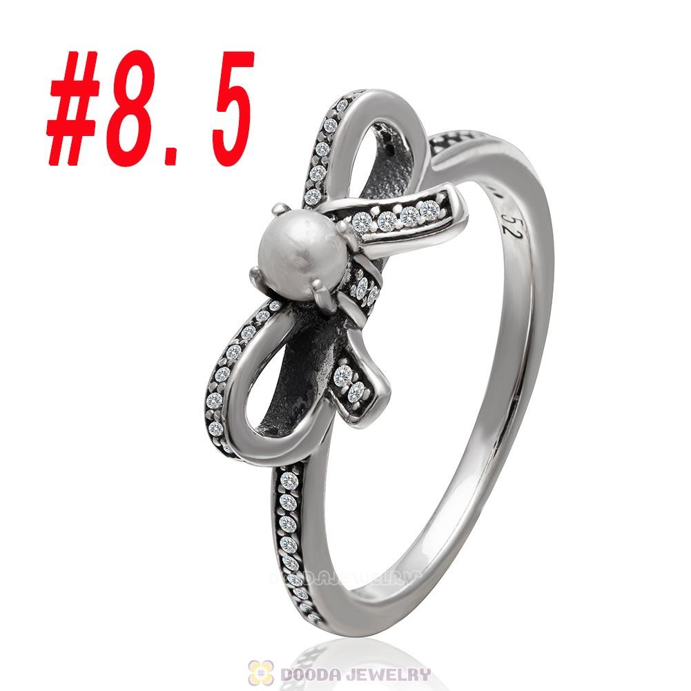 925 Sterling Silver Delicate Sentiments Ring with White Pearl and Clear CZ