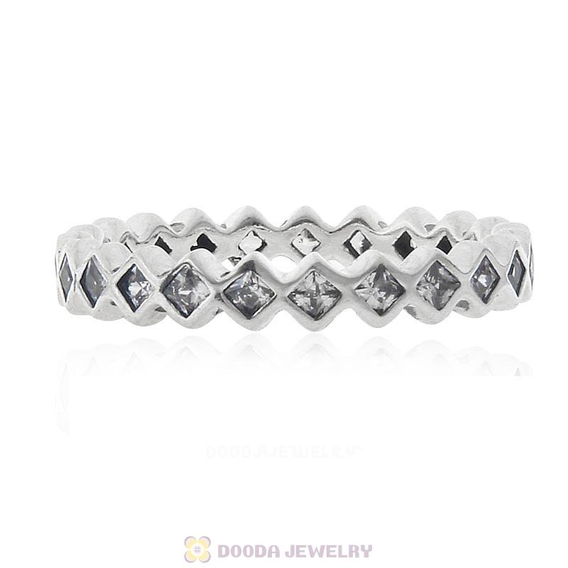 925 Sterling Silver Square Brilliant Ring with Clear CZ