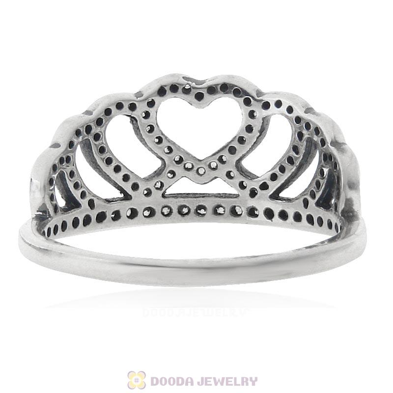 925 Sterling Silver Hearts Tiara Ring with Clear CZ