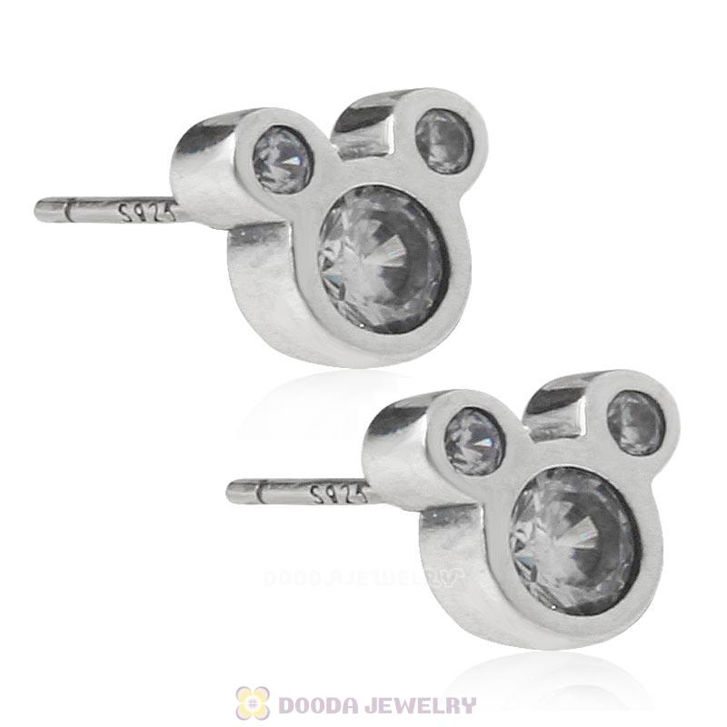 Dazzling Mickey Earrings with Clear CZ 925 Sterling Silver