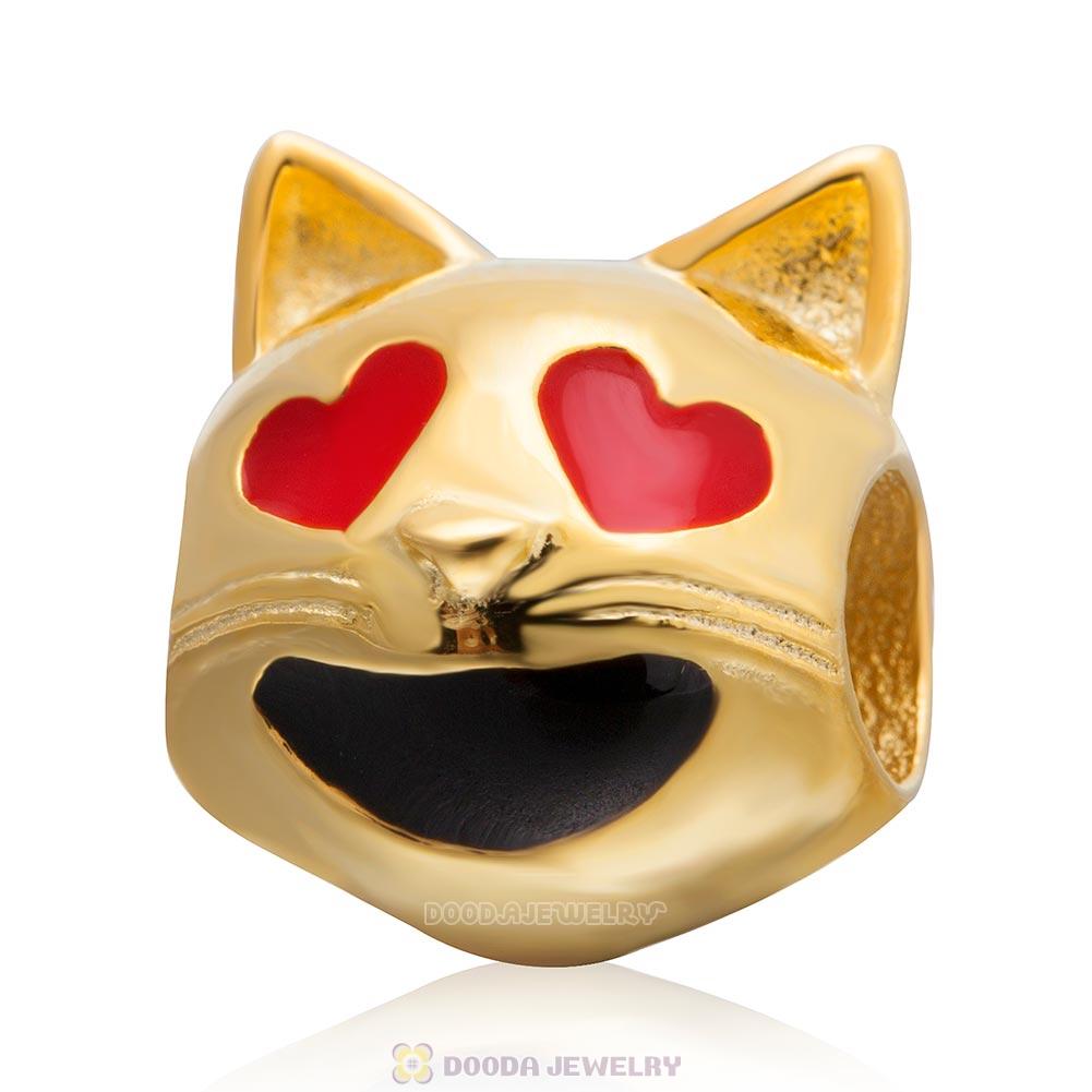 Gold Plated 925 Sterling Silver Emoji Face Anthomaniac Cat Beads