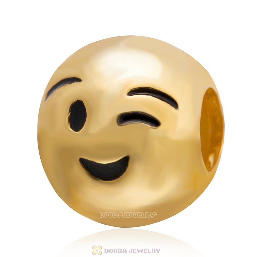 Gold Plated 925 Sterling Silver Emoji Wink Face Beads