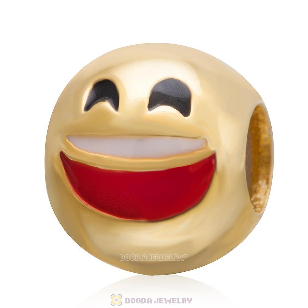 Gold Plated 925 Sterling Silver Emoji Laugh Face Beads