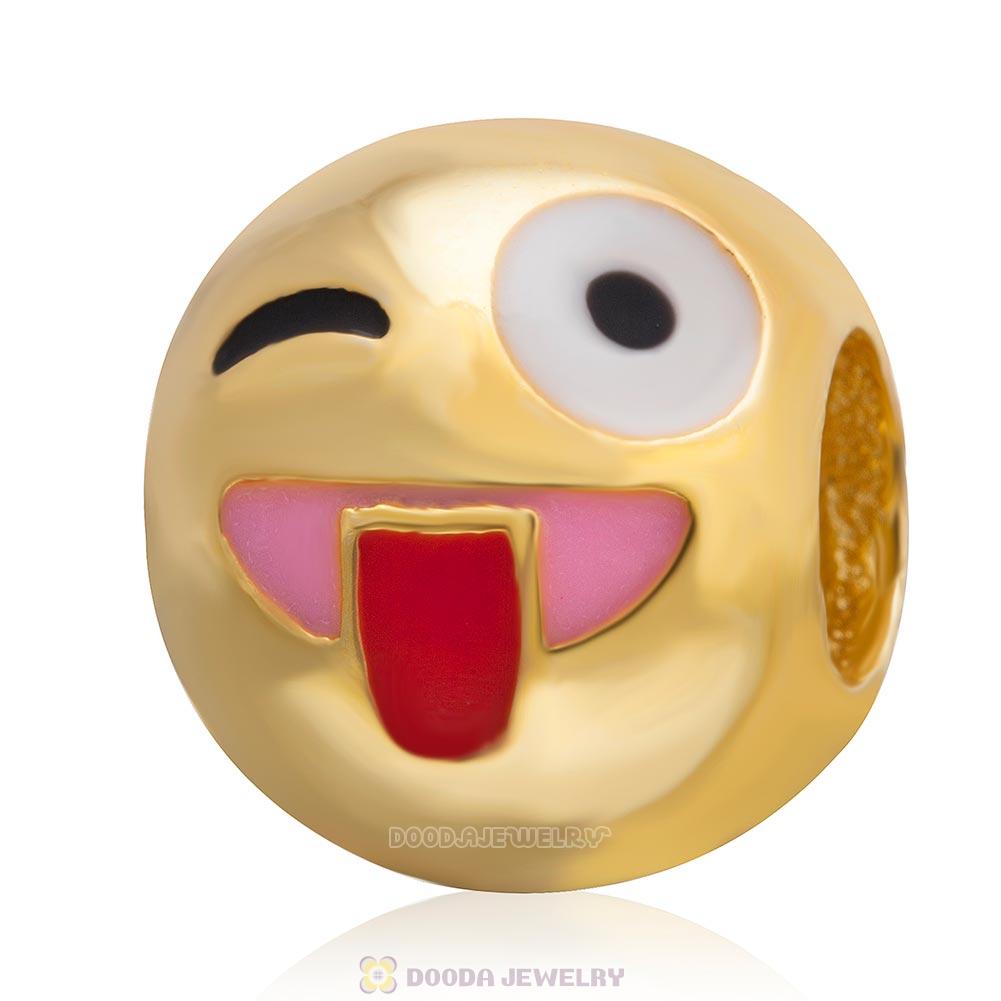 Gold Plated 925 Sterling Silver Emoji Naughty Face Beads