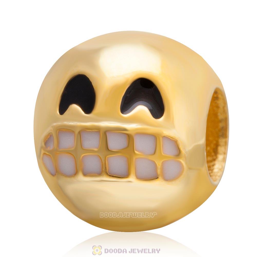 Gold Plated 925 Sterling Silver Emoji Grin Face Beads