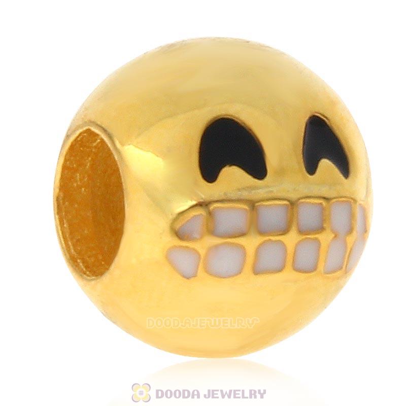 Gold Plated 925 Sterling Silver Emoji Grin Face Beads